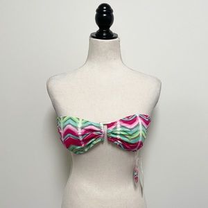 Ondademar Bandeau Halter Bikini Top Abstract Chevron NWT Small Pink White Green
